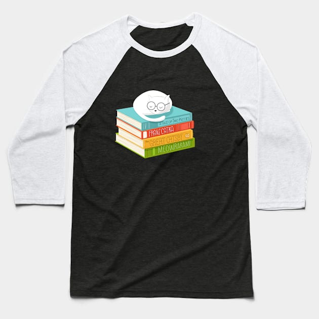 The Cat Loves Books Baseball T-Shirt by cartoonbeing